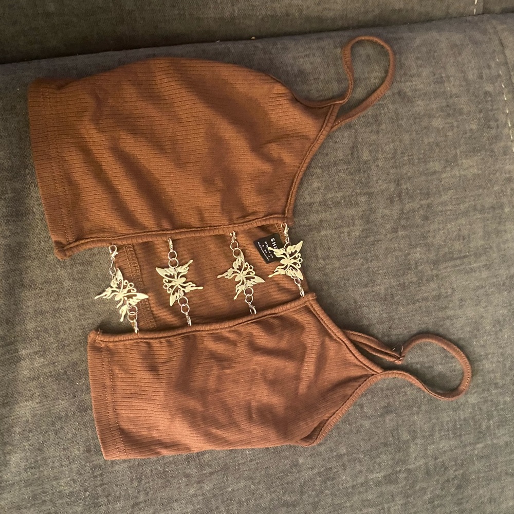 Brown crop top with butterflies